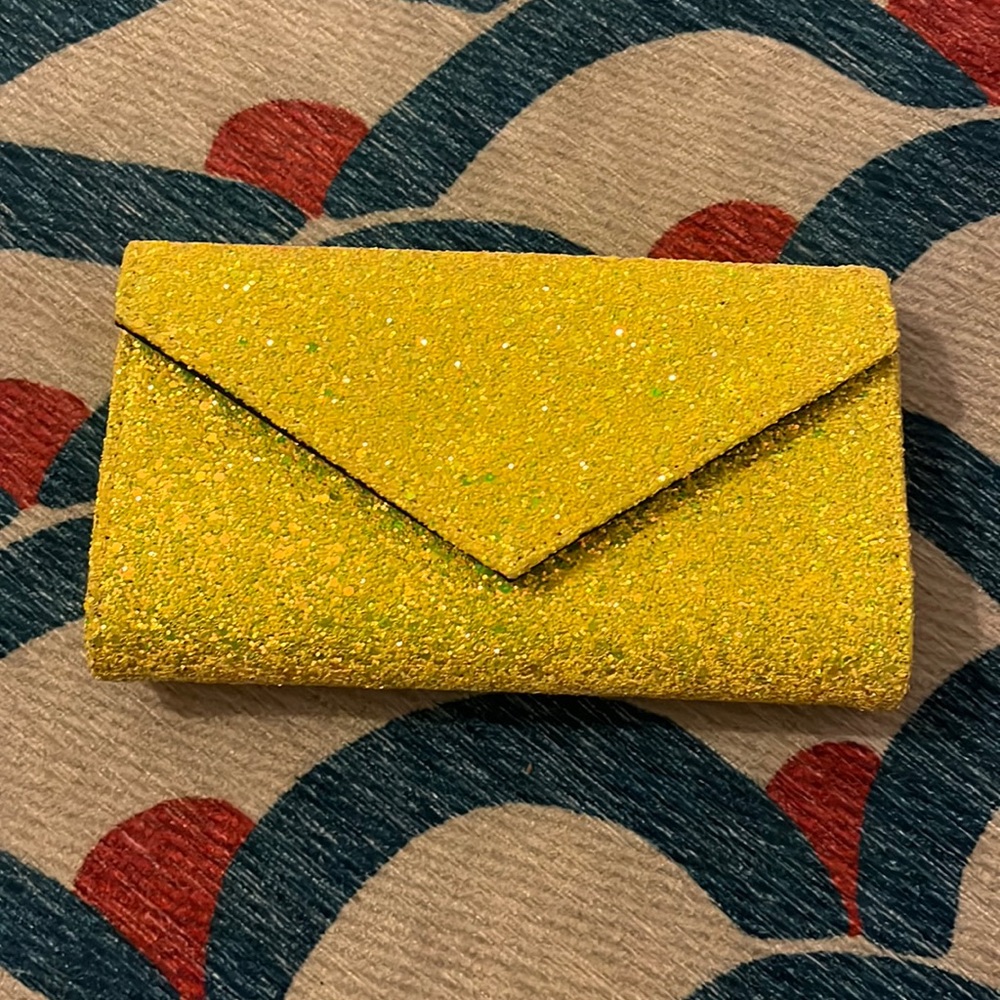 Yellow Glitter Envelope Clutch